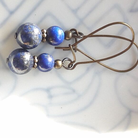 artisan earrings 478#mfs NEW boho blue lapis gemstone earrings Antique.BronzeSem - Picture 1 of 5